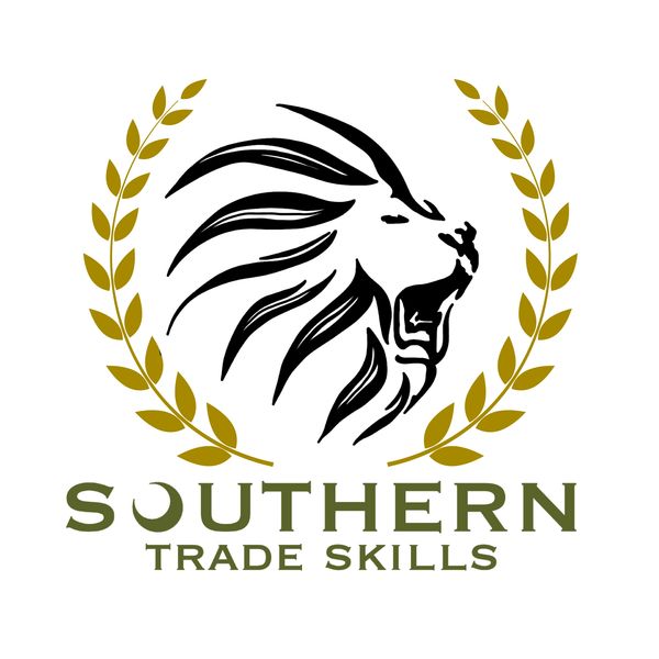 Roaring lion emblem with golden laurel wreath and "Southern Trade Skills" text.