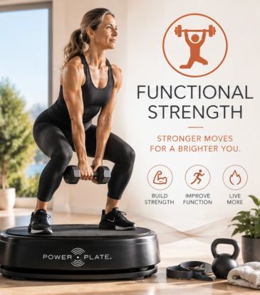 Woman doing strength training on a Power Plate machine.