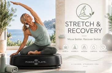 Woman stretching on Power Plate for recovery.