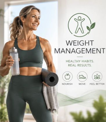 Fit woman promoting weight management with healthy habits.