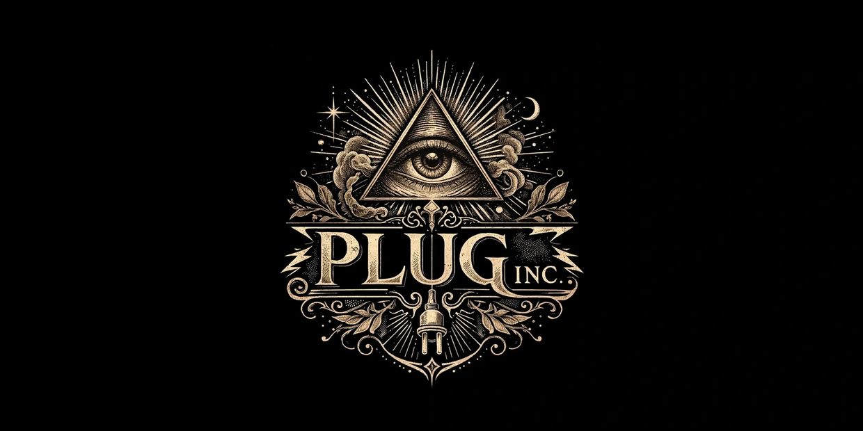 An ornate logo featuring an all-seeing eye within a triangle and the text 'PLUG INC.'