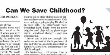 Article discussing the loss of childhood due to declining playgrounds.