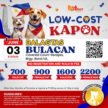Pet Partner's Low-Cost Kapon event in Balagtas, Bulacan on June 3 at 8:00 AM.