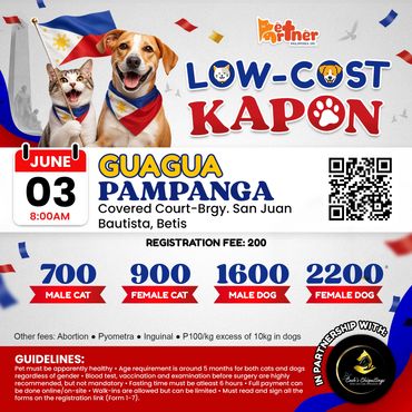 Low-cost pet vaccination event in Guagua, Pampanga on June 3rd at 8 AM.