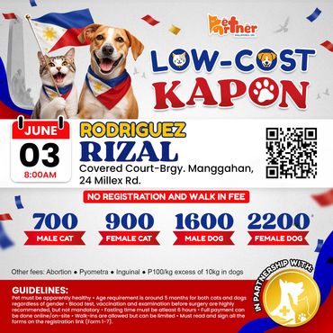 Low-cost pet vaccination event in Rodriguez, Rizal on June 3 at 8 AM.