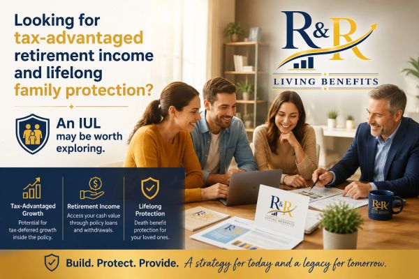 Financial advisor discussing retirement and family protection strategies with a couple.