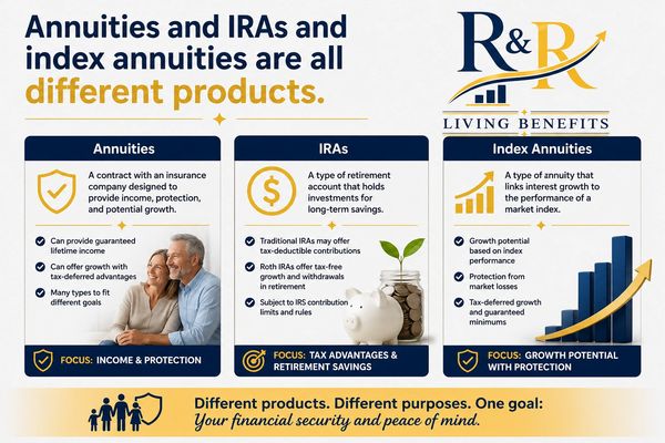 Comparison of annuities, IRAs, and index annuities highlights their different features and benefits.