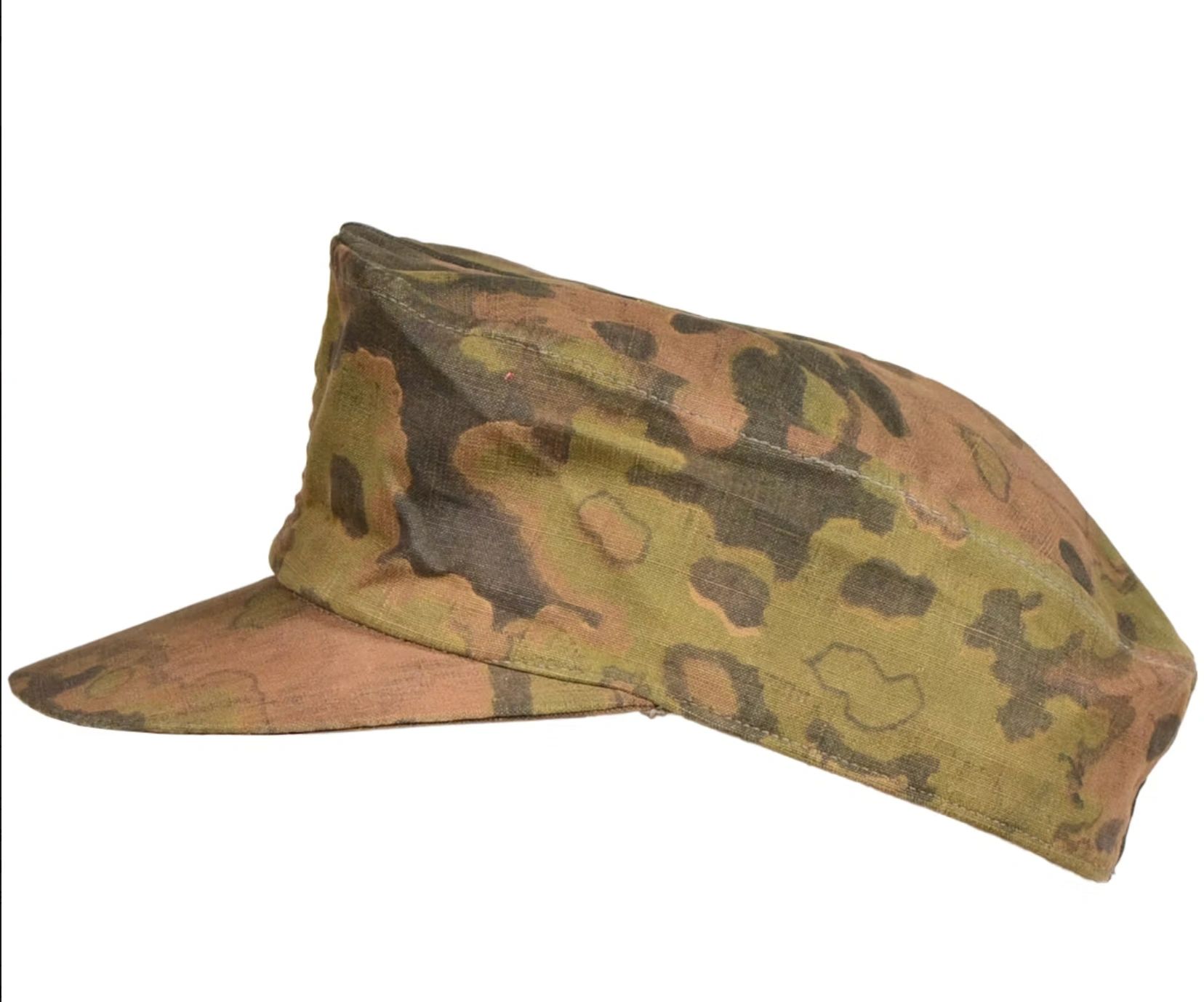 Green and brown camo-patterned military cap.
