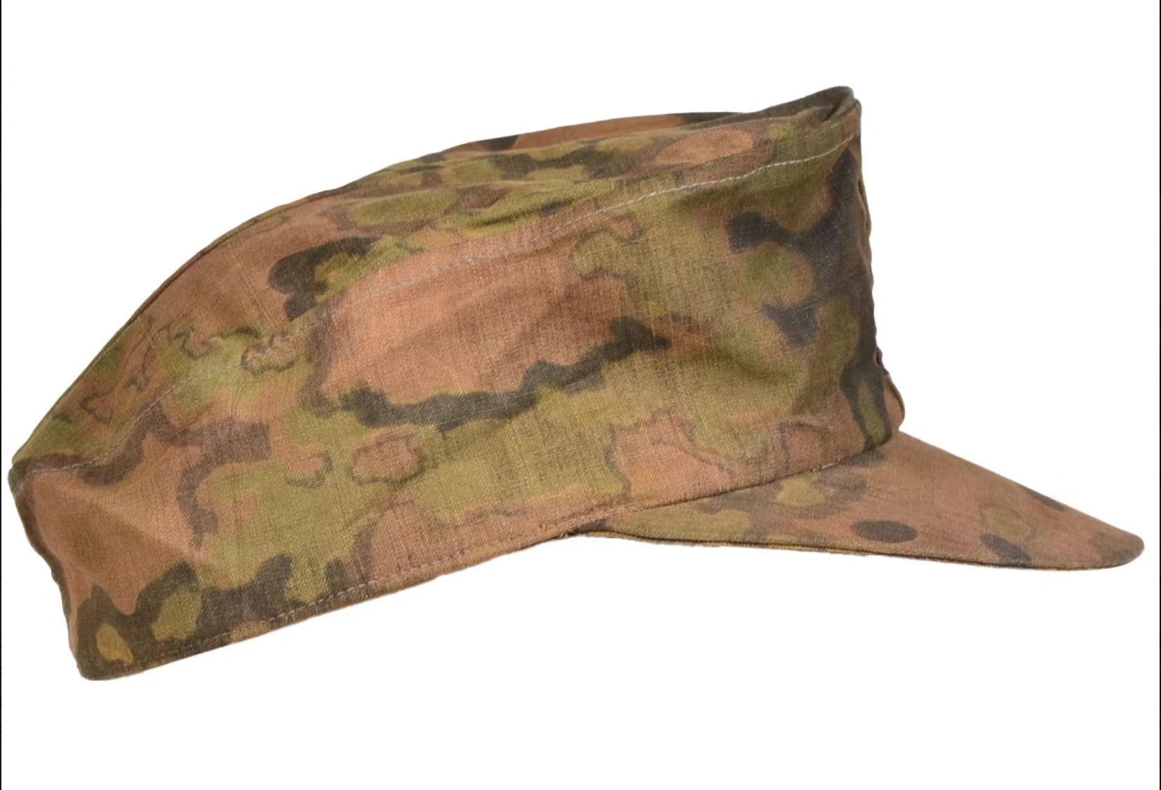Camouflage military cap with a visor.