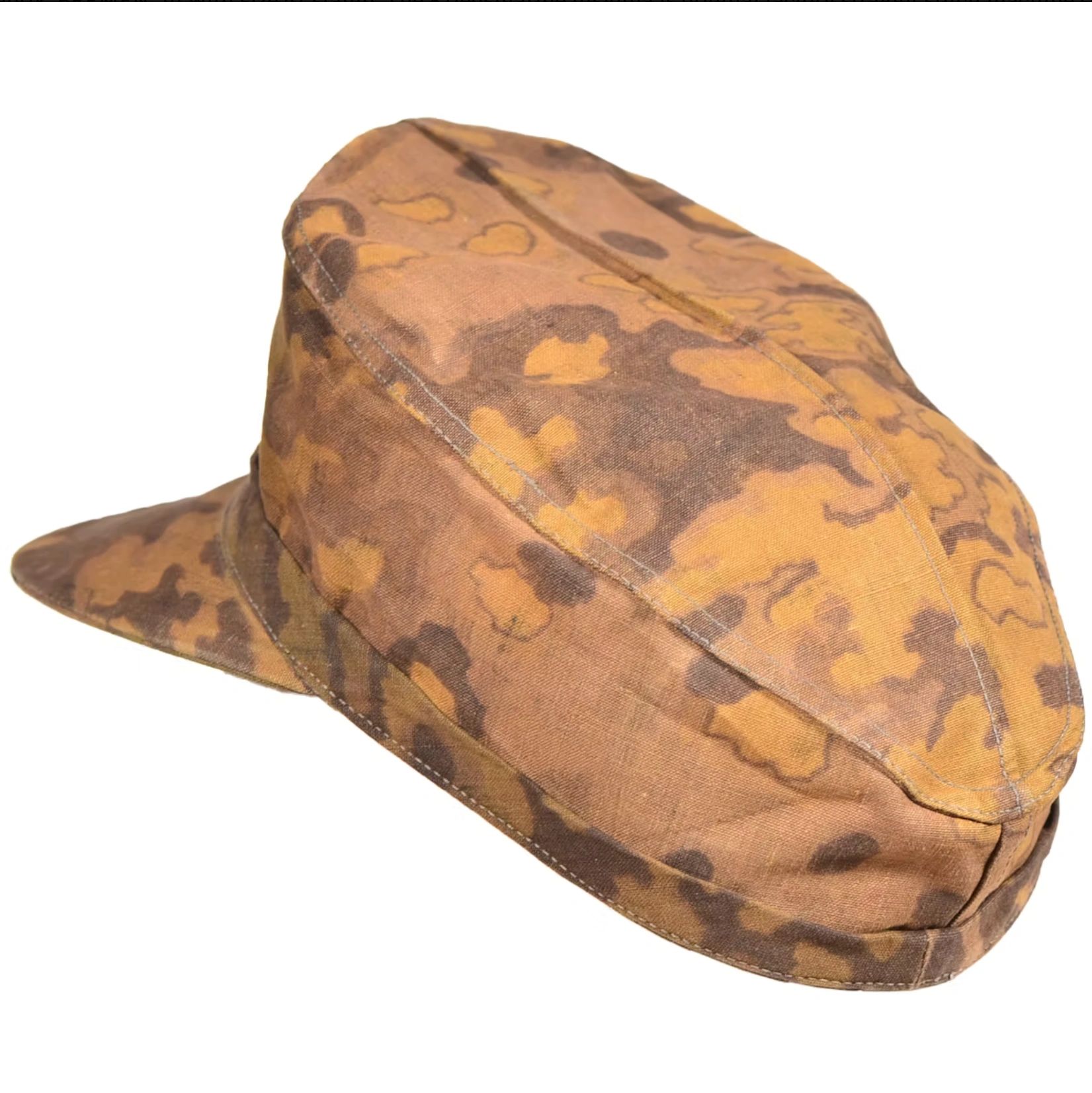 Brown and orange camouflage cap.