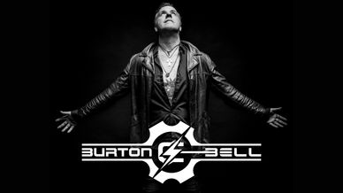 Man in leather jacket with arms outstretched and Burton Bell logo.