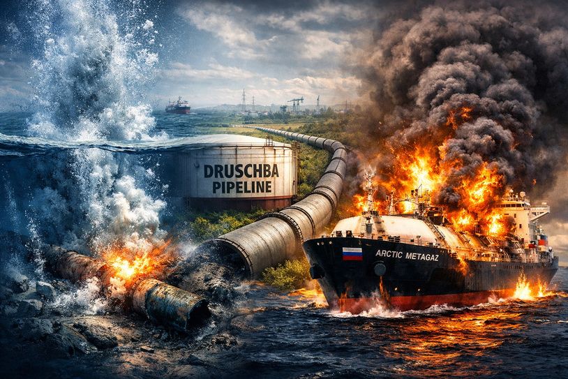 Explosion and fire damage on Druschba Pipeline and Arctic Metagaz ship.