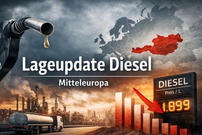 Diesel price update in Central Europe with industrial background and map highlight.