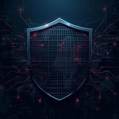 Digital shield symbolizing cybersecurity and data protection.