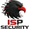 A digital eagle head logo with red accents and ISP Security text.