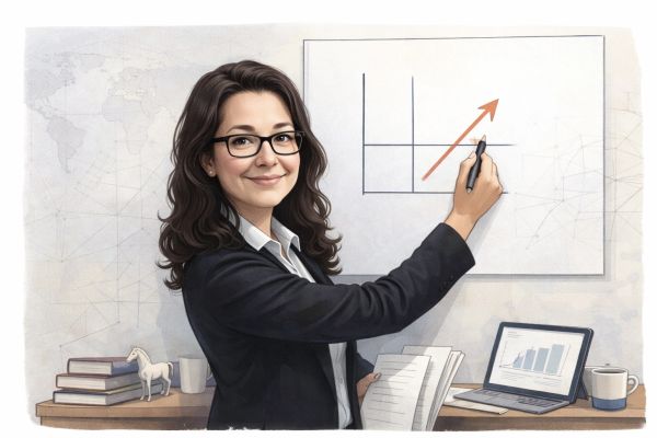 Woman in glasses presenting a growth chart.