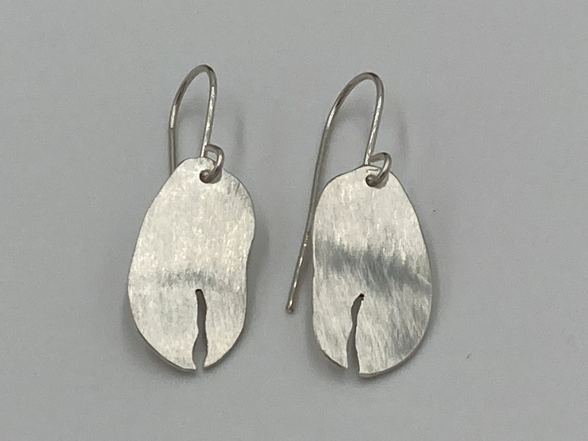 Lobster claw matte sterling silver earrings hand made in Maine.