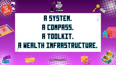 A vibrant graphic highlights a system, compass, toolkit, and wealth infrastructure.