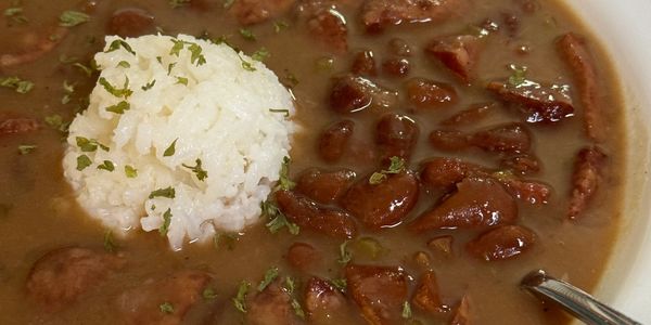 red beans and rice with sausage in a bowl