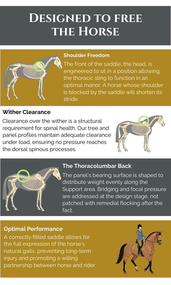Inforgraphic showing how our saddles are designed for horses 