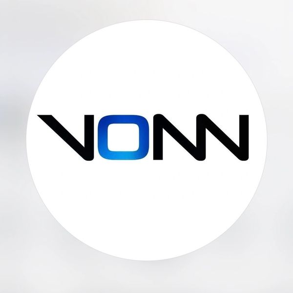 Modern logo with the text 'VONN' featuring a blue letter 'O'.