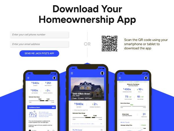 Homeownership app download with QR code and input fields.