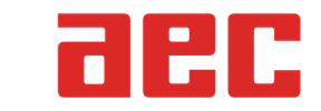 Red stylized letters spelling 'a e c' on a transparent background.