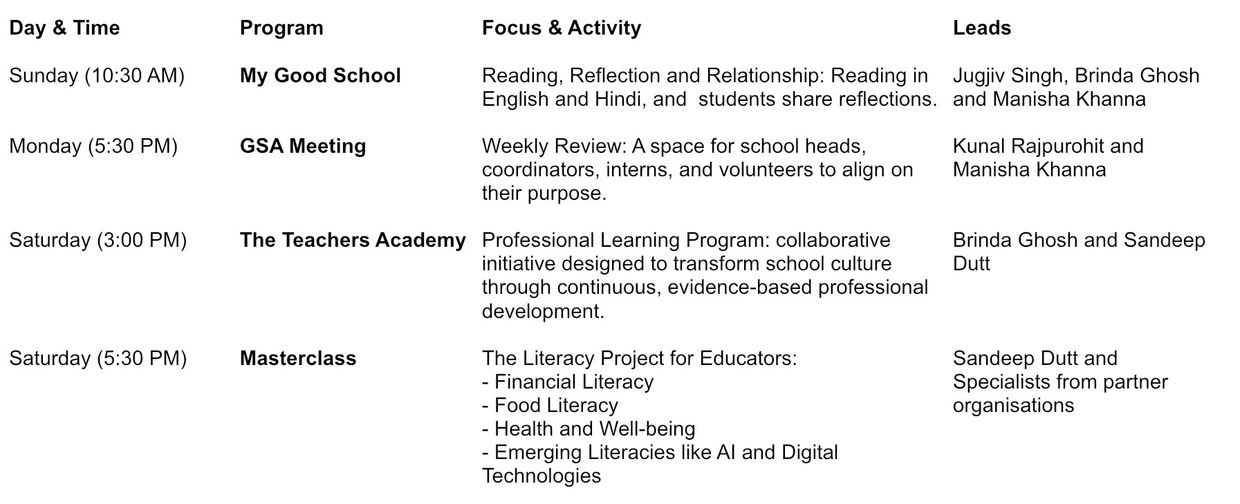 Good Schools Alliance weekly schedule
