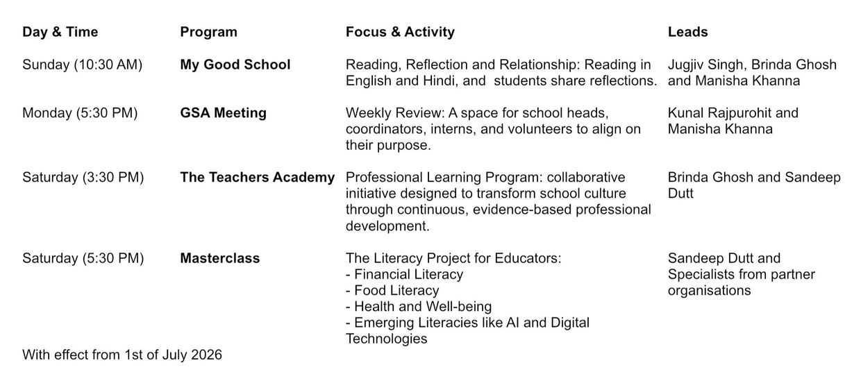 Good School Alliance Weekly Schedule effective July 20