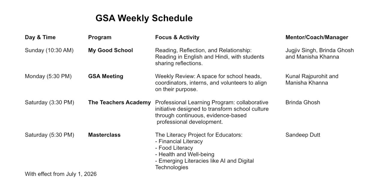Good Schools Alliance Weekly Schedule
