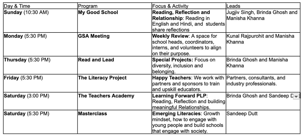 Good Schools Alliance week at a glance and what we have on offer