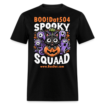 Halloween-themed shirt with spooky characters and text.