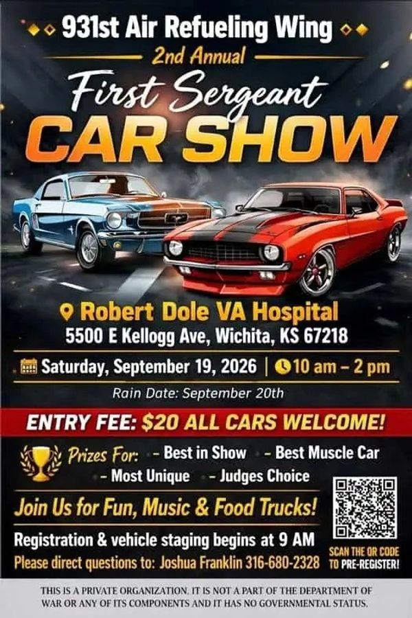 Flyer for First Sergeant Car Show at Robert Dole VA Hospital.