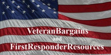 American flag background with text promoting veteran and first responder resources.