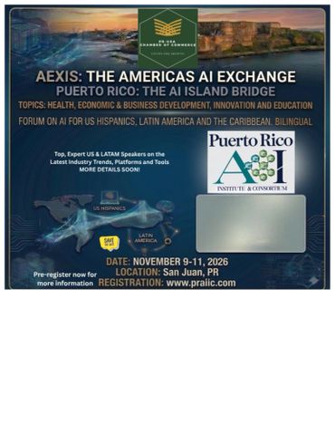 Promotional flyer for AEXIS AI Exchange event in Puerto Rico, Nov 2026.