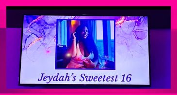 A Sweet 16 birthday celebration screen for Jeydah.