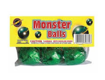 Package of green Monster Balls toy balls.