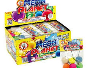 Box of Neon Planet bouncy balls with a small pack displayed.