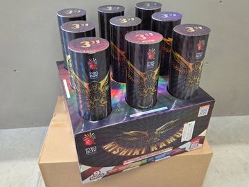 Stack of fireworks labeled 'Nishiki Kawari'.