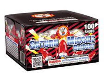 Box of Saturn Missile Barrage fireworks with 100 shots.