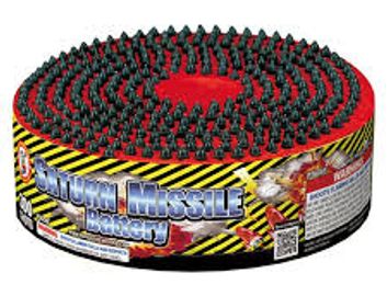 A round package of Saturn Missile Battery fireworks.