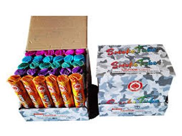 Box of colorful assorted crackers.