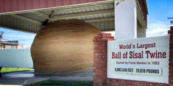 World's largest ball of sisal twine under a shelter.