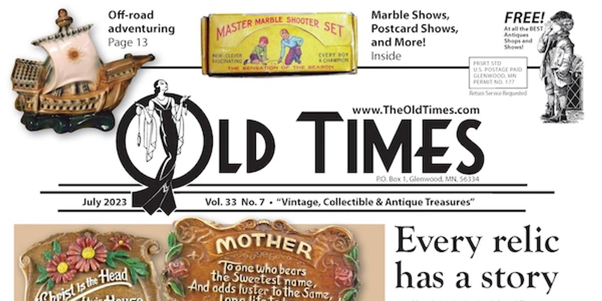 Cover of Old Times magazine featuring vintage collectibles and antiques.