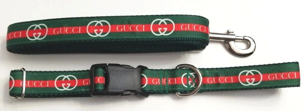 Authentic Gucci Web Stripe Dog Leash and Collar Leather Nylon