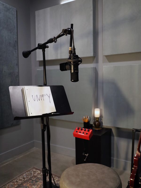 Recording booth by the Las Vegas strip with a Sony c-800g microphone.