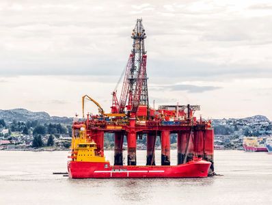 Offshore oil drilling rig at sea.