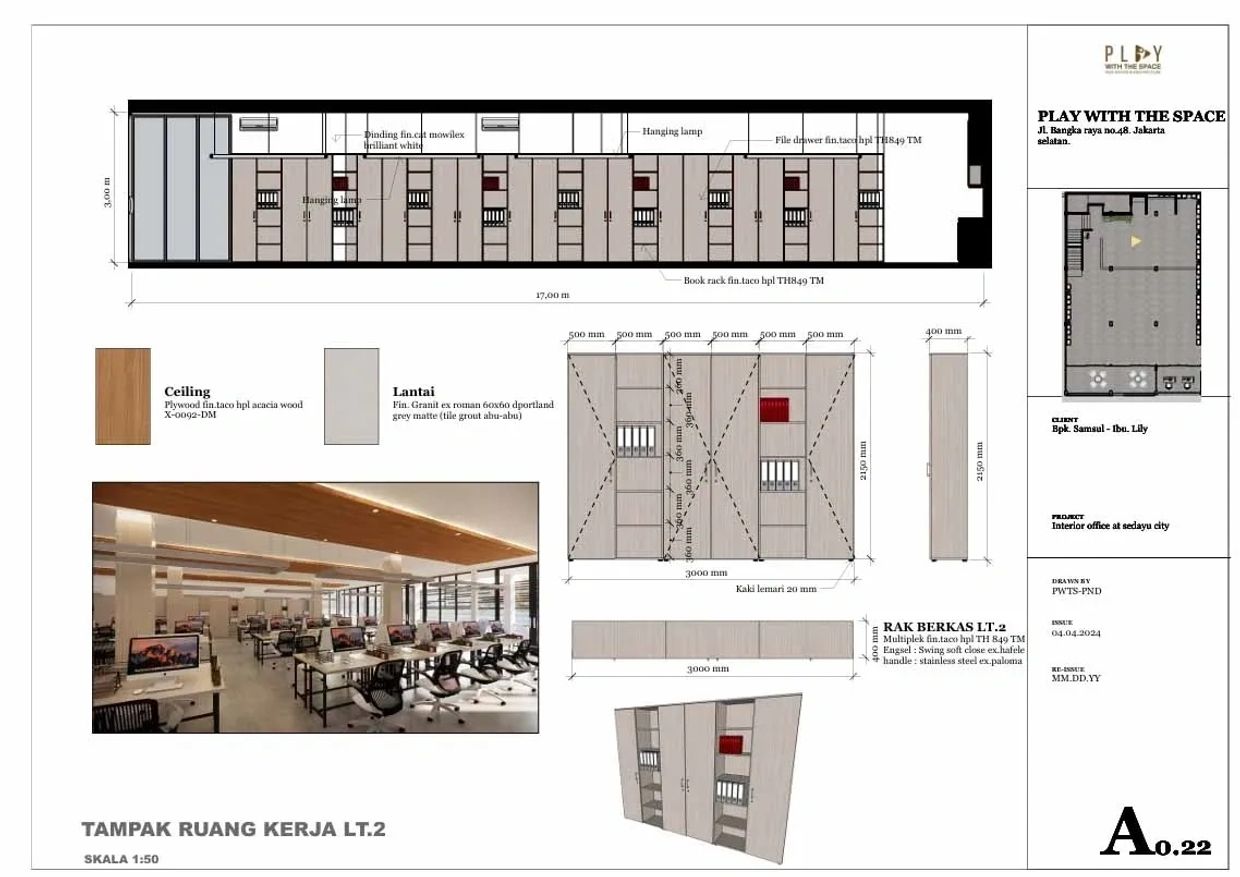 Gambar Kerja untuk furniture lemari penyimpanan kantor