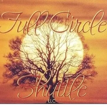 Logo for Full Circle Shuttle LLC. An illustrated image of the sun setting behind a leafless tree.