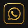 Golden WhatsApp logo on black background.